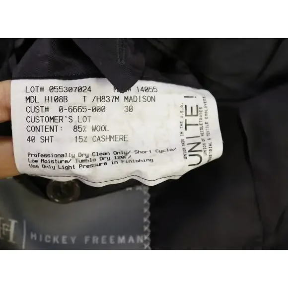 Hickey Freeman Blazer Gray Wool Cashmere 3-Btn Jacket Madison 40S